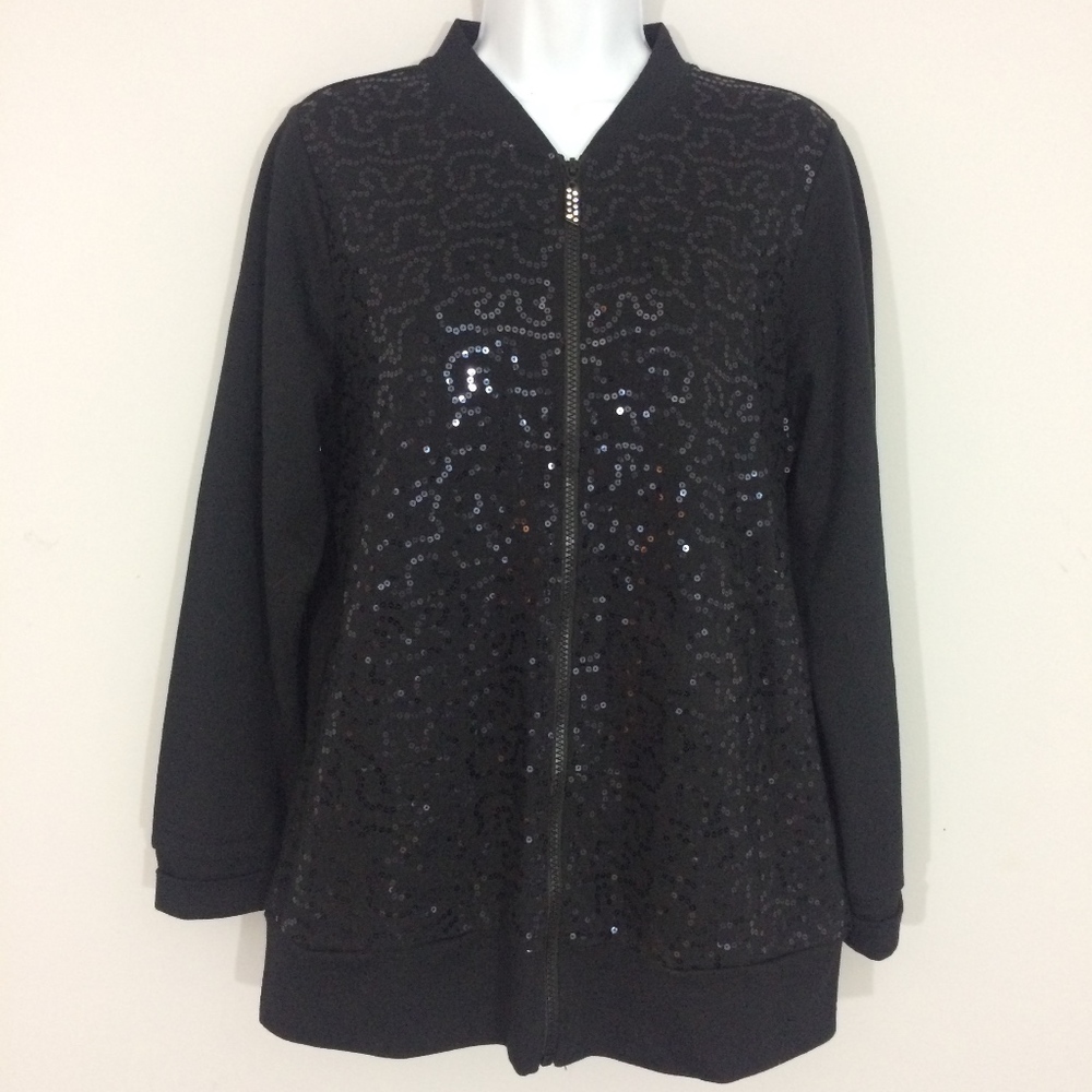 Quaker Factory Womens S Sequined Long Sleeve Zipup - Picture 1 of 8